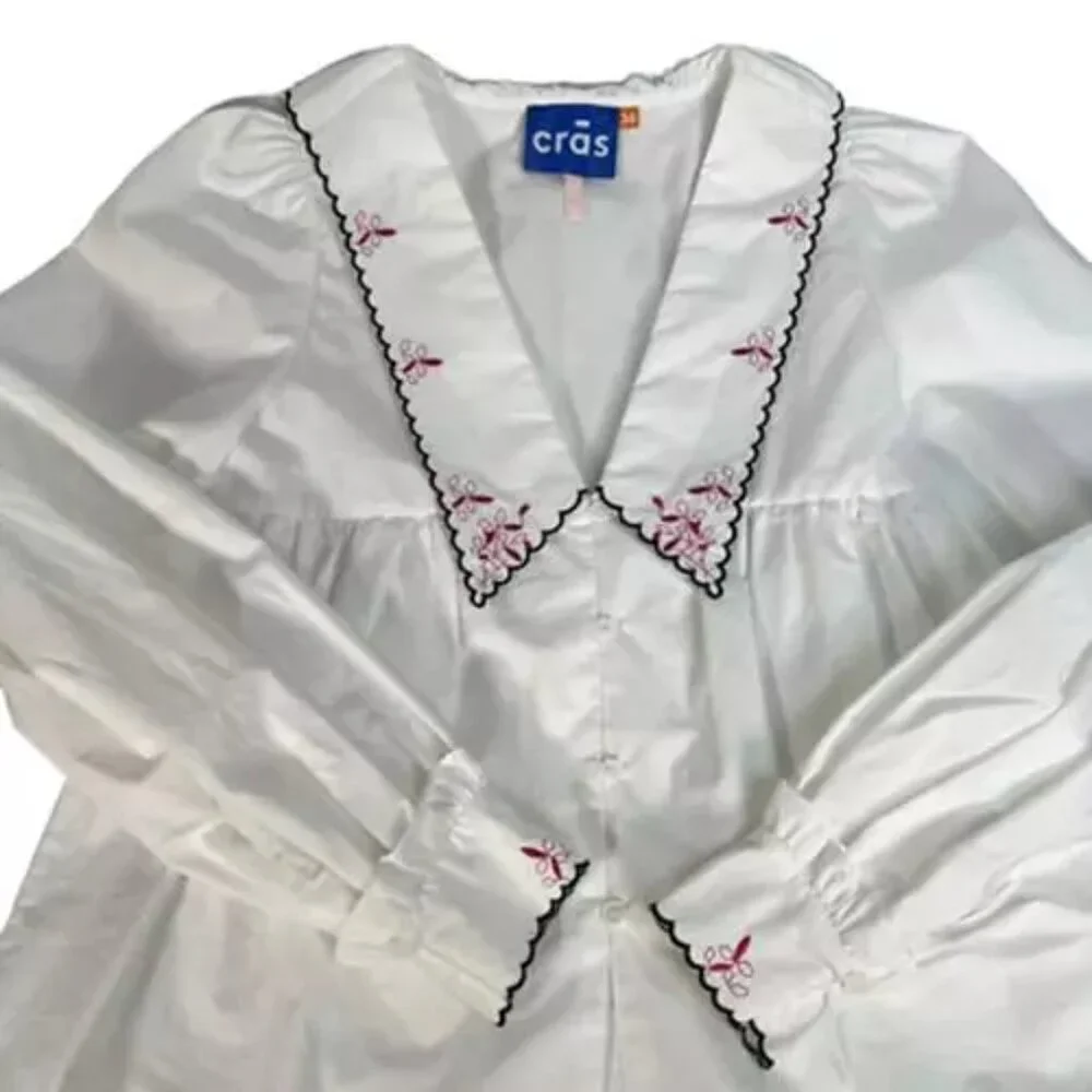 CRAS Denmark Nayacras Women Blouse Ebroidered Collar Shirt Top White size 36 - Picture 4 of 12